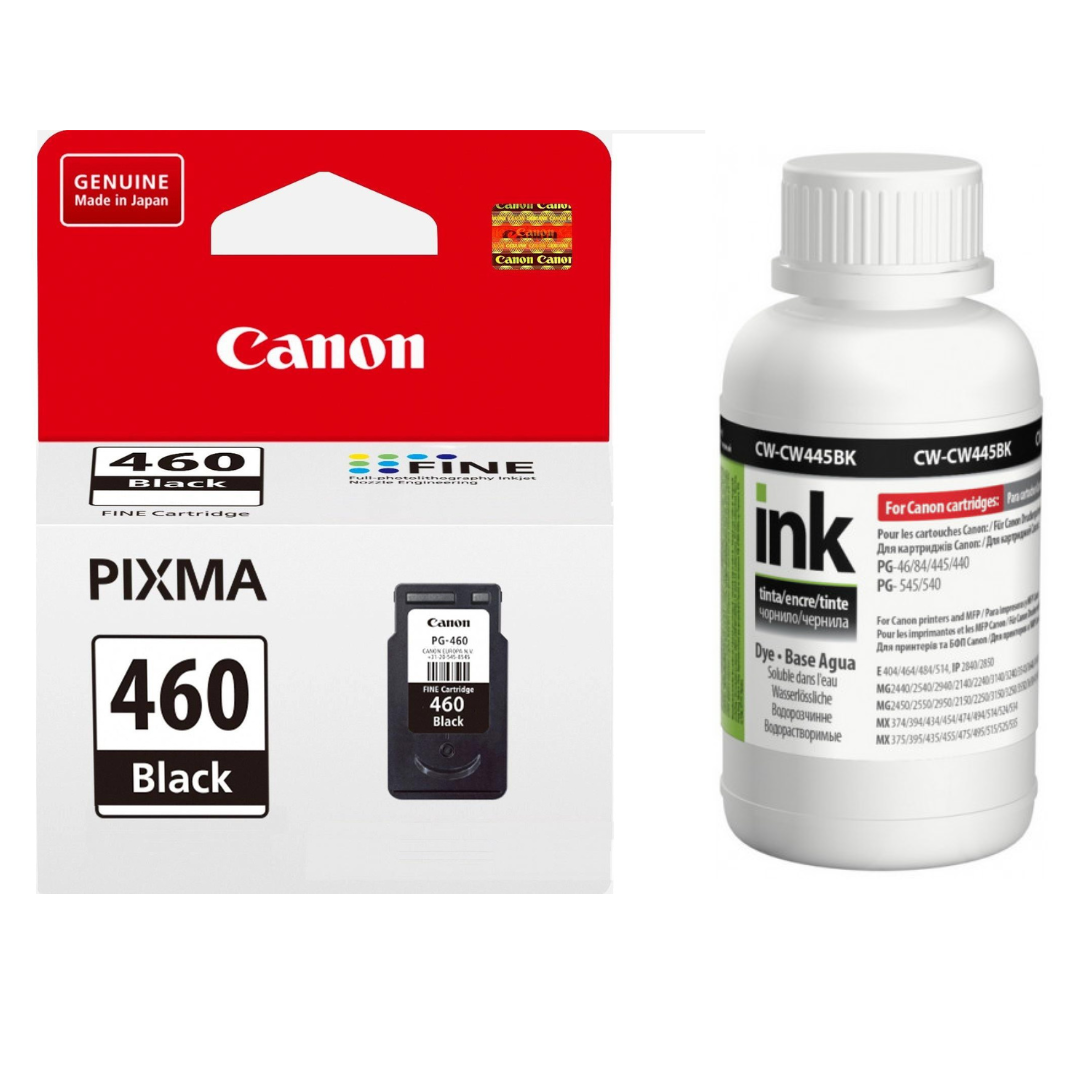Картридж Canon PG-460 Black + Чорнило ColorWay CW-CW445BK02 200мл