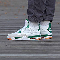 Женские кроссовки Nike Air Jordan Retro 4 White\Grey\Green (белые) повседневные спортивные деми кроссы i1522