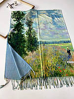 Теплый кашемировый шарф картина Поле маков Моне 180*70 см