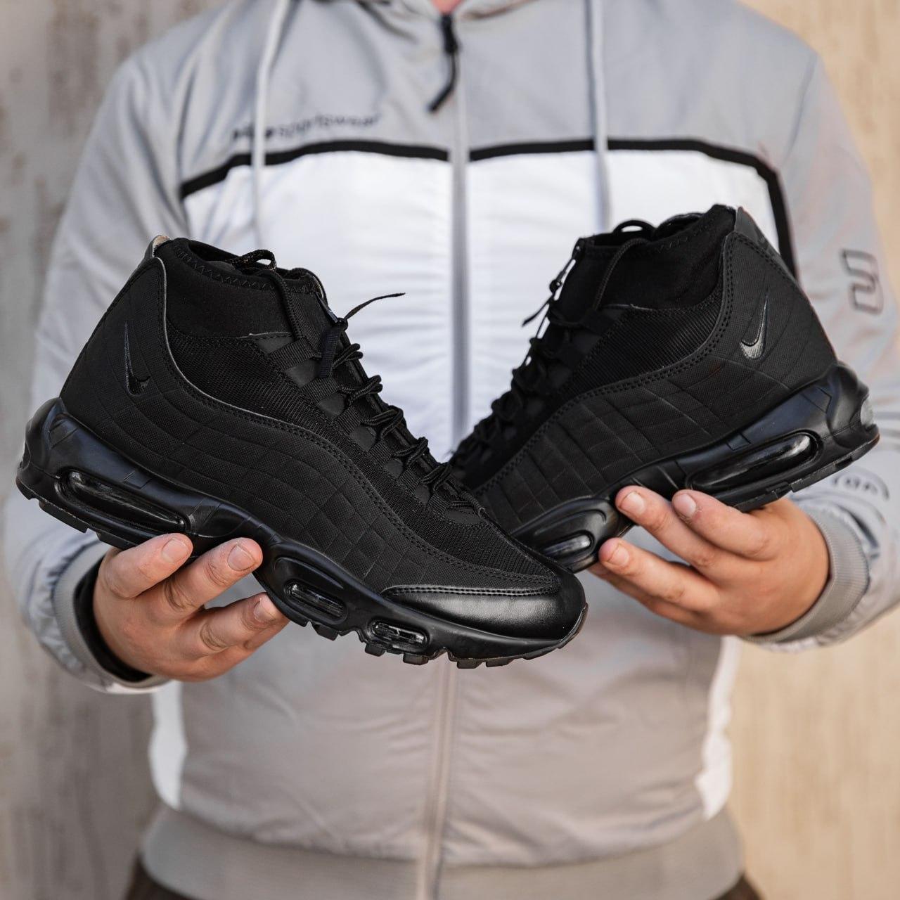 Чоловічі зимові кросівки Nike Air Max 95 Sneakerboot (чорні) високі спортивні термороси 1190 vkross