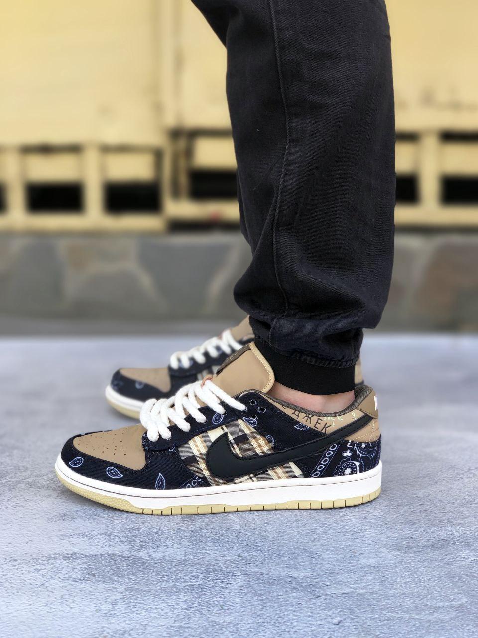 Чоловічі кросівки Nike SB Dunk Low Travis Scott (чорні з бежевим) молодіжні спортивні кроси PD7573 vkross
