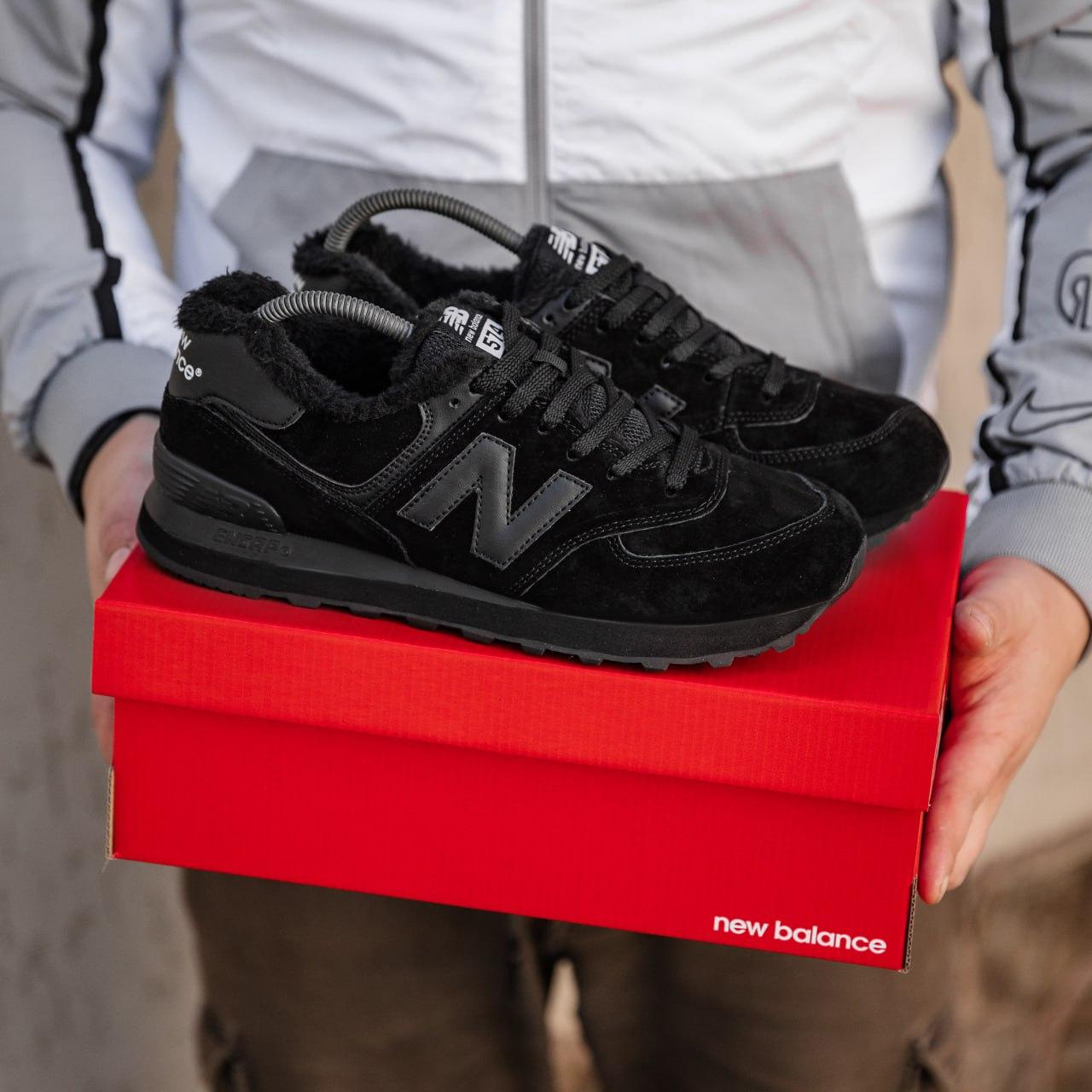 Жіночі зимові кросівки New Balance 574 Winter (чорні) повсякденні замшеві кроси 2529 Нью Беленс vkross, фото 1