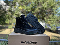 Зимние женские ботинки черные нубук Restime