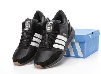 Чоловічі зимові кросівки Adidas Iniki Black White Winter Fur (чорно-білі) низькі шкіряні на хутрі Y14472 vkross