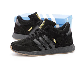 Чоловічі зимові кросівки Adidas Iniki Black Winter Fur (чорні) низькі замшеві на хутрі Y14473 vkross