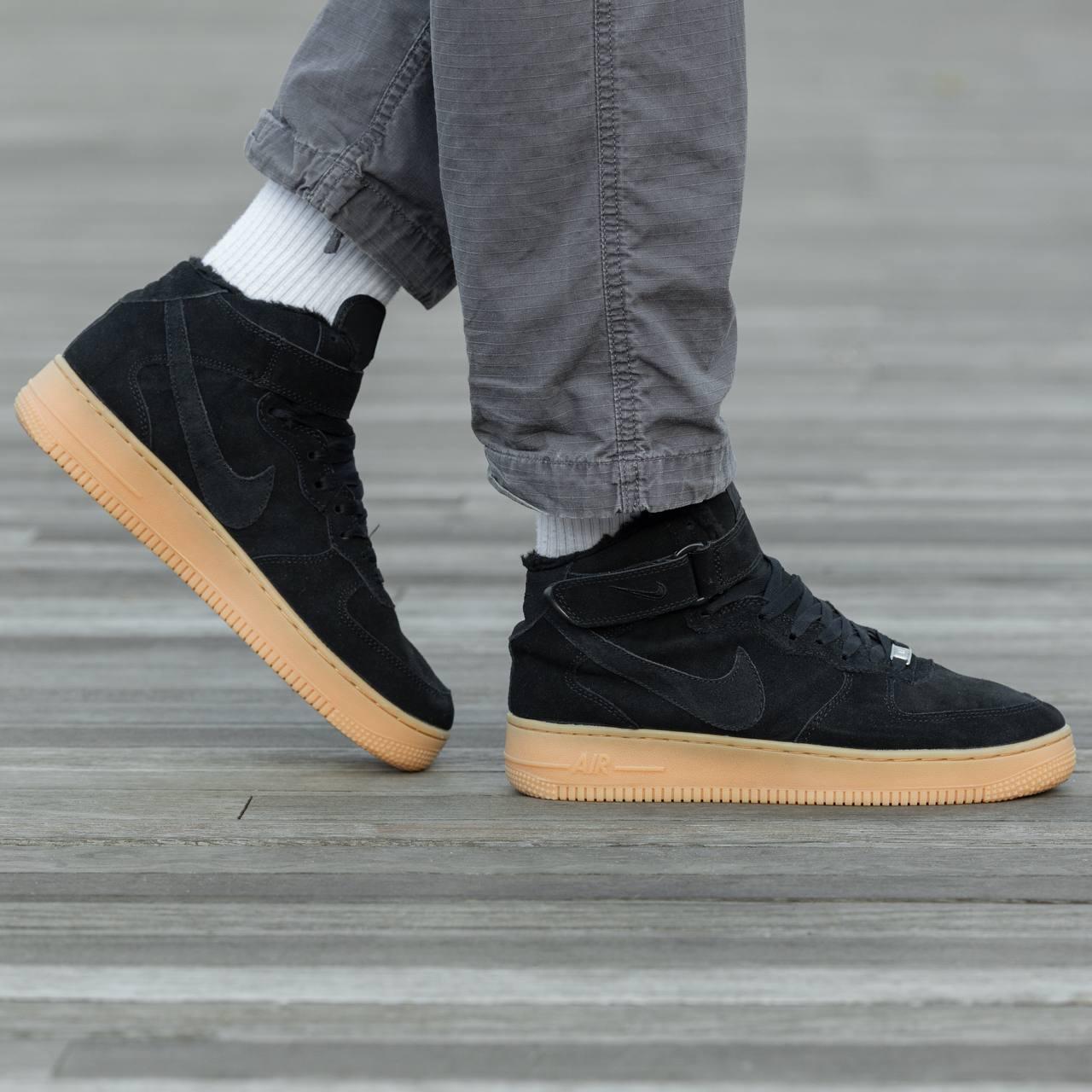 Жіночі зимові кросівки Nike Air Force Winter Black Brown (чорні з коричневим) високі модні кеди I1547 vkross