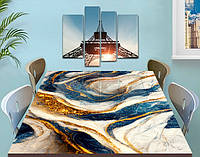 Виниловая наклейка на стол Сине-белый мрамор с золотом 70 х 120 см