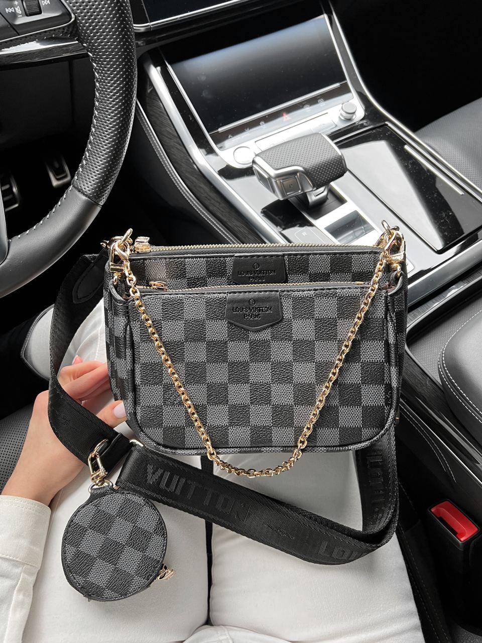 Жіноча сумка Louis Vuitton Multi Pochette Black Grey (чорна із сірим) красива модна стильна сумка AS286 vkross
