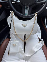 Женская сумка Prada Leather White (белая) маленькая стильная повседневная удобная сумочка AS379 vkross