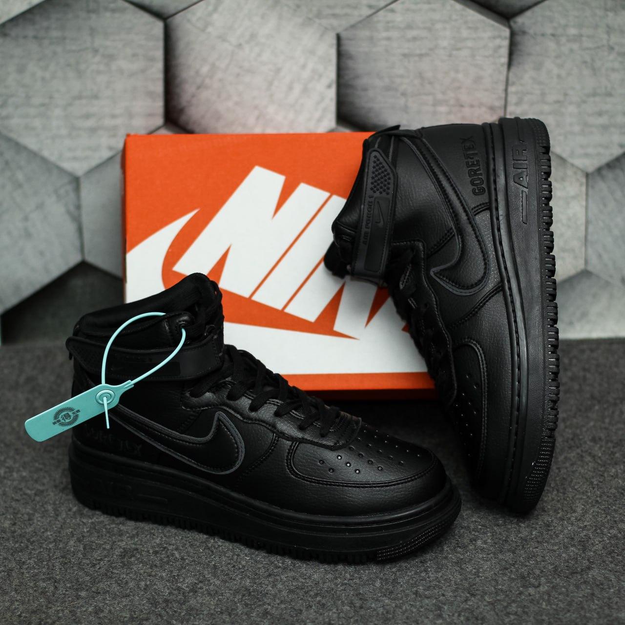 Чоловічі зимові кросівки Nike Air Force Gore-Tex (чорні) високі модні кеди на товстій підошві 1739 vkross
