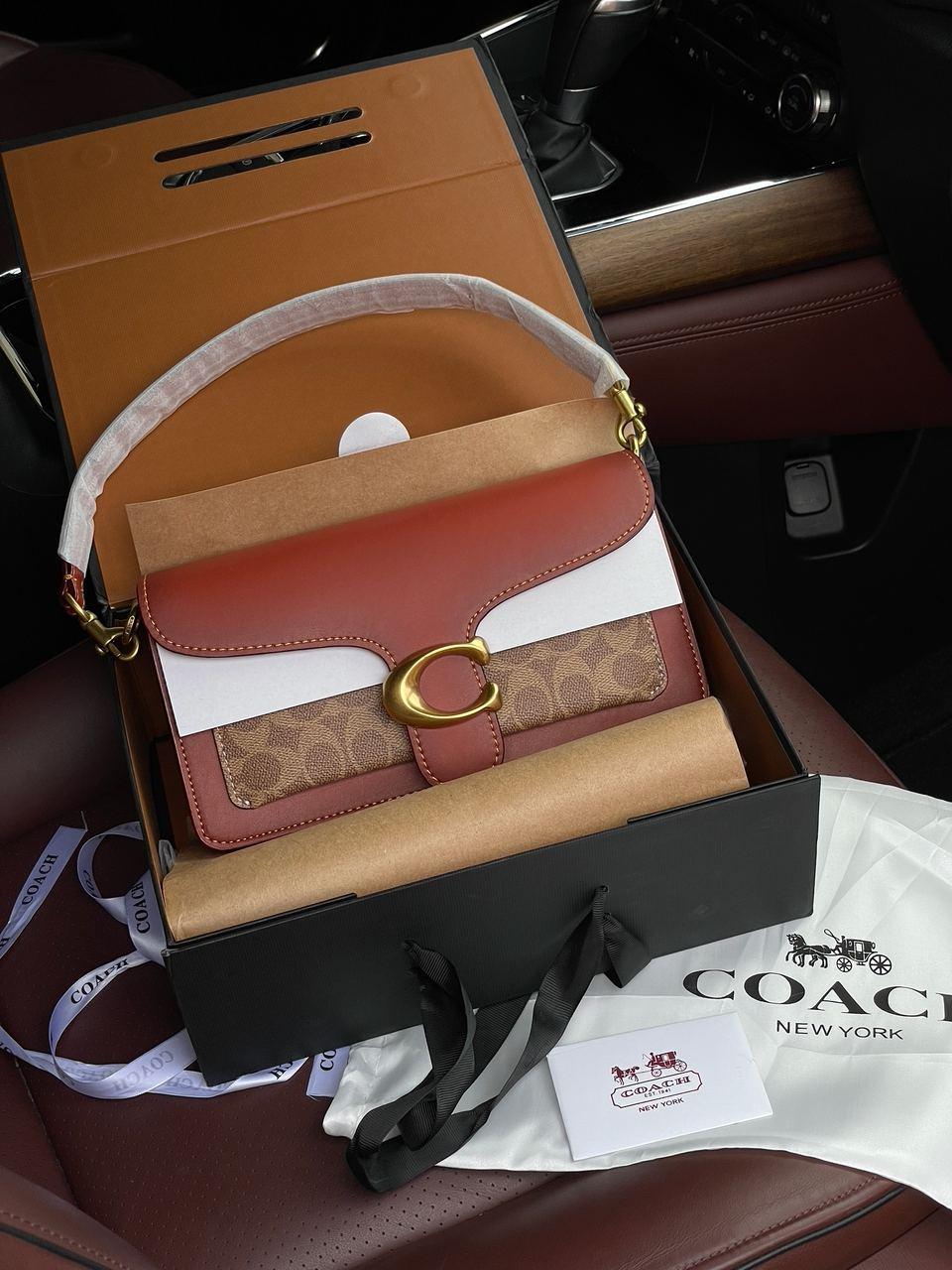 Жіноча сумка Coach Tabby Red/Beige Shoulder Bag In Signature Canvas (коричнева) стильна сумочка KIS99012 vkross