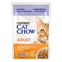 Влажный корм CAT CHOW (Кэт Чоу) Adult для взрослых кошек, кусочки в желе с ягненком и зеленой фасолью, 85 г