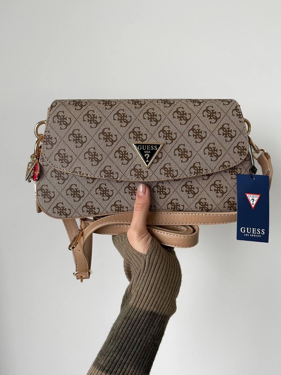 Жіноча сумка Guess Long (бежева) красива сумочка на довгому ремені Gi5301 vkross