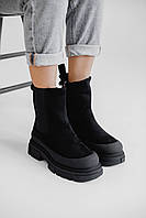 Женские теплые ботинки Челси замшевые черные на байке Стильные качественные женские зимние ботинки 37