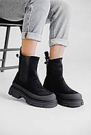 Женские теплые ботинки Челси замшевые черные на байке Стильные качественные женские зимние ботинки 38