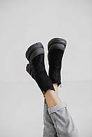 Женские теплые ботинки Челси замшевые черные на байке Стильные качественные женские зимние ботинки 39