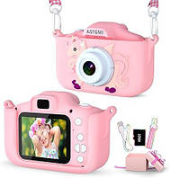 Детская камера ASTGMI,камера HD для малышей, с SD-картой 32 ГБ и силиконовым чехлом, розовая