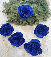 Искусственная роза с фоамирана с глитером Ø8 см (за 1шт). Цвет - синий