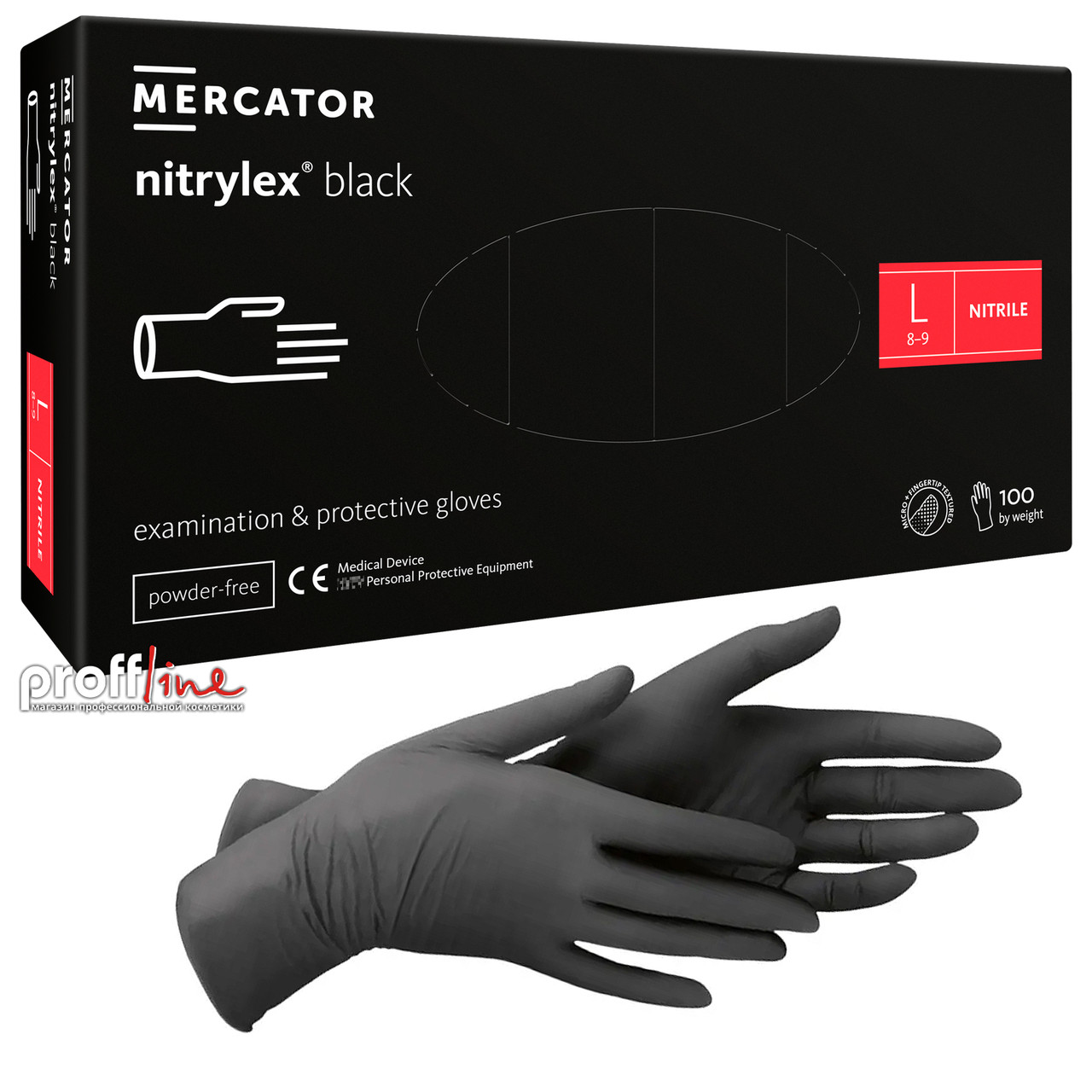 Рукавички нітрилові Nitrylex (розмір L, чорні) 50 пар/уп, фото 1