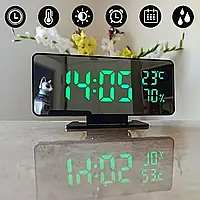 Зеркальные часы с будильником и термометром VST-888Y / Электронные часы с зеленой LED подсветкой