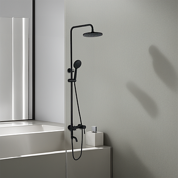 Душова система для ванни Lidz Aria 06S-BES Black душова стійка з тропічним душем з нержавіючої сталі