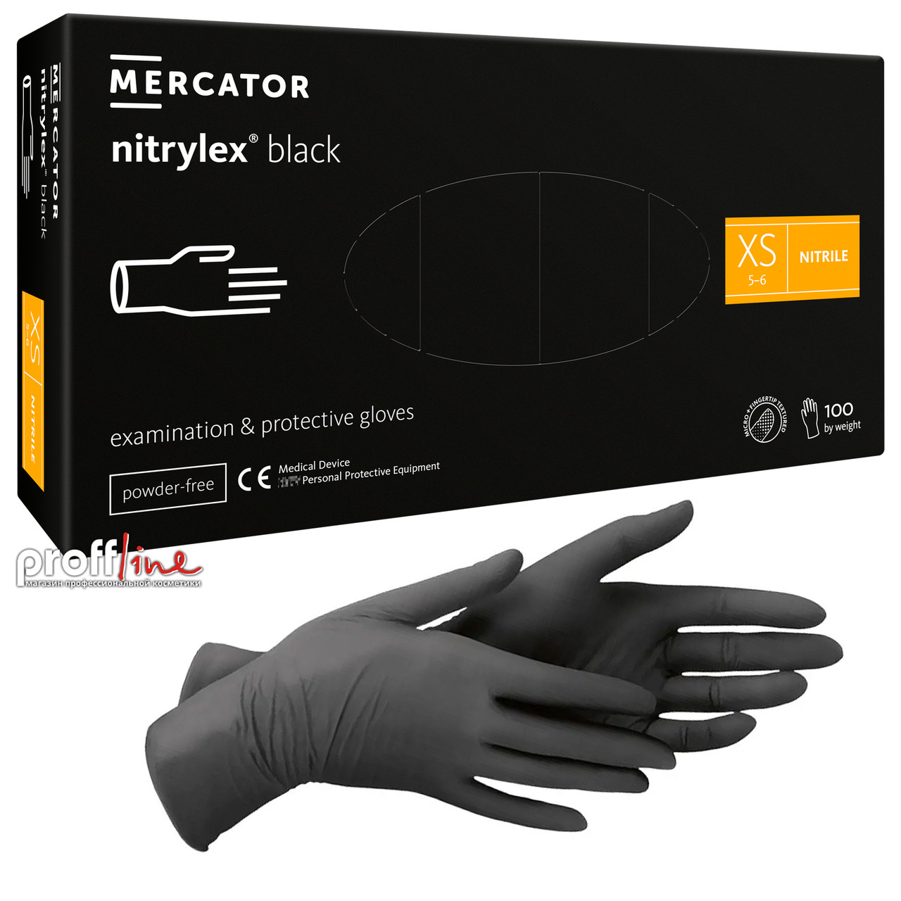 Рукавички нітрилові Nitrylex (розмір XS, чорні) 50 пар/уп, фото 1