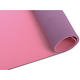 Килимок (мат) для фітнесу та йоги Queenfit Premium ТРЕ 0,6 см рожево-фіолетовий, фото 7