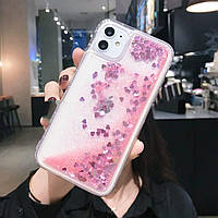 Чехол Glitter для Iphone 12 бампер жидкий блеск аквариум розовый