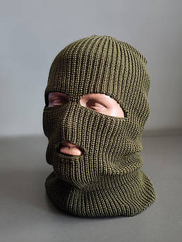 Тактична в'язана балаклава Олива / Балаклава з 3 отворами (тонша)