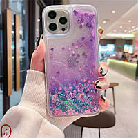 Чехол Glitter для Iphone 13 Pro Max бампер жидкий блеск аквариум фиолетовый