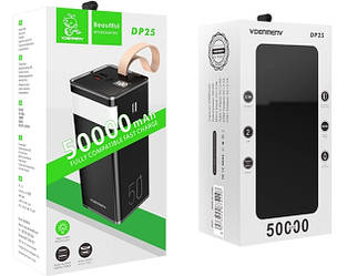 Повербанк 50000mAh з ліхтарем DENMEN DP25, 2USB, 2.1A, Чорний