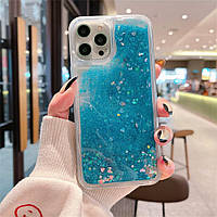 Чехол Glitter для Iphone 13 Pro бампер жидкий блеск аквариум синий
