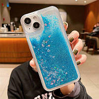 Чехол Glitter для Iphone 13 бампер жидкий блеск аквариум синий