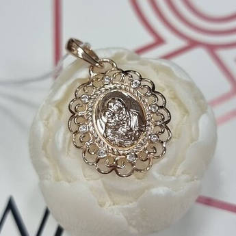 Підвіска золота ладанка з Дівою Марією та Ісусом білими фіанітами ажурна