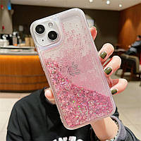 Чехол Glitter для Iphone 13 бампер жидкий блеск аквариум розовый