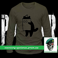 Военный реглан Кот под прикрытием олива потоотводящий (футболка с длинным рукавом)