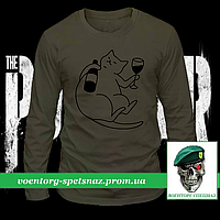 Военный реглан Кот алкоголик олива потоотводящий (футболка с длинным рукавом)