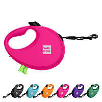 Поводок-рулетка для собак WAUDOG R-leash, с контейнером для пакетов, размер S, ДО 12 КГ, 3 М, розовая