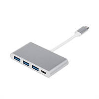 Хаб USB 3.1 TYPE-C (тато) - USB 3.0*3 + Type-C PD (мама), TRY PLUG, срібний