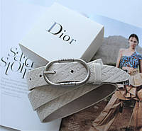 Женский кожаный ремень с тиснением Dior бежевый