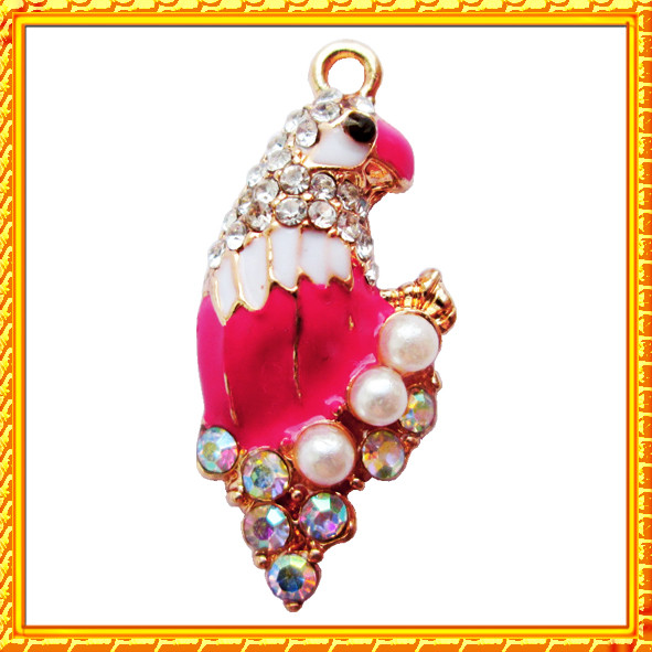 Підвіска - Кулон Папуга зі Стразами, Метал, Колір: Золото, вис 32 мм, шир 15 мм товщ 4 мм.