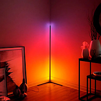 Угловая LED RGB лампа торшер на пульте для подсветки комнаты напольная разноцветная 120см