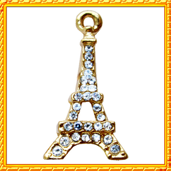 Підвіска - Кулон Париж 1 зі Стразами, Метал, Колір: Золото, вис 22 мм, ширина 12 мм товщ 3 мм.