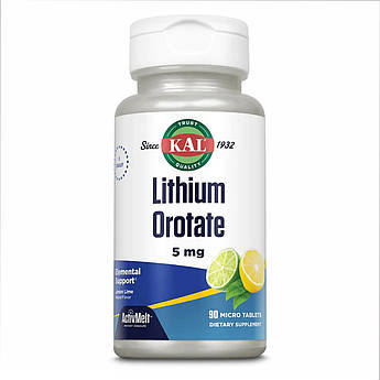 Літій оротат 5 мг KAL Lithium Orotate хелатна форма для нервової системи 90 таблеток зі смаком лимона