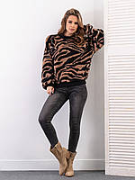 Мягкий коричневый плюшевый свитер в зебру S-XL