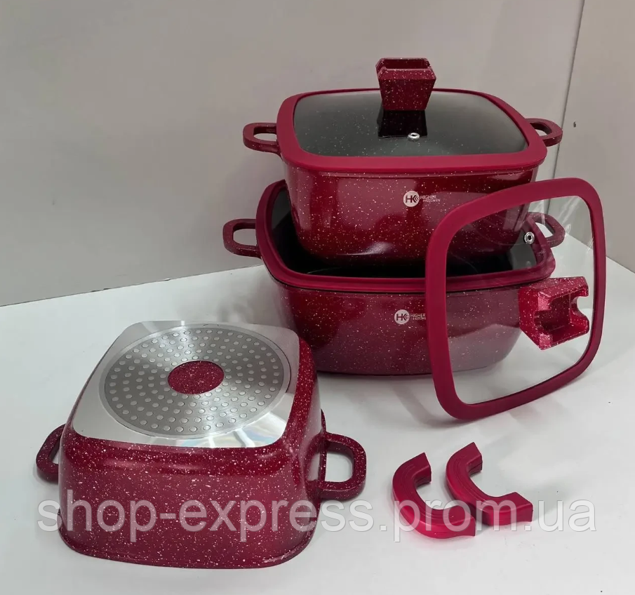 Набір посуду для індукційних плит каструлі посуд для індукції подарунок кухонний набір каструль HK323 червоний