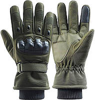 Щільні Зимові Рукавиці Повнопалі на Флісі з Захисними Накладками Перчатки | Колір Олива