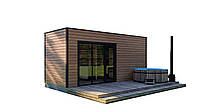 Modular sauna 6x3m Panorama Gartensauna-11 Thermowood Production turnkey from the manufacturer