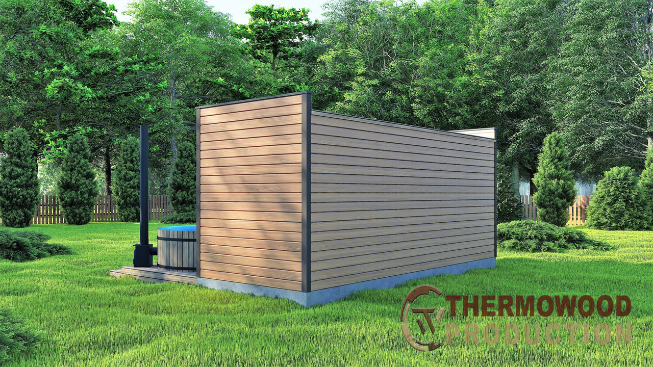 Modular sauna 6x3m Panorama Gartensauna-11 Thermowood Production turnkey from the manufacturer - фото 4 - id-p2006999551