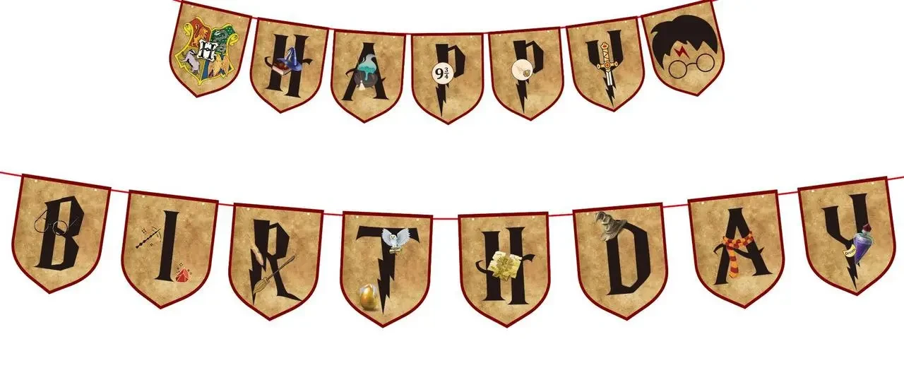 Святкова паперова гірлянда Happy Birthday у стилі Гаррі Поттер, мала 2 метри